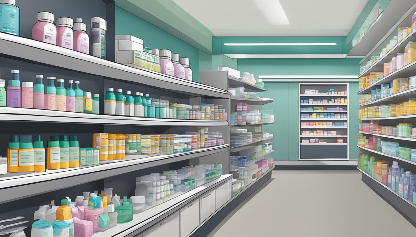 A pharmacy shelf displays T3 Mycin in Singapore. A sign lists usage and precautions