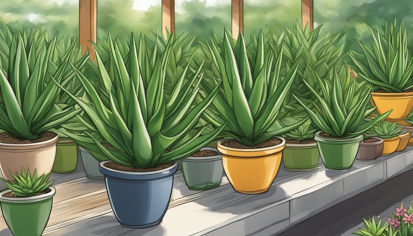 Aloe vera plants displayed in pots at a garden nursery in Singapore