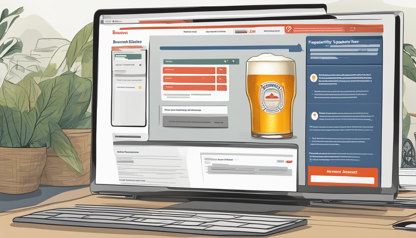 A computer screen with a webpage open showing the "Frequently Asked Questions" section for buying Budweiser online