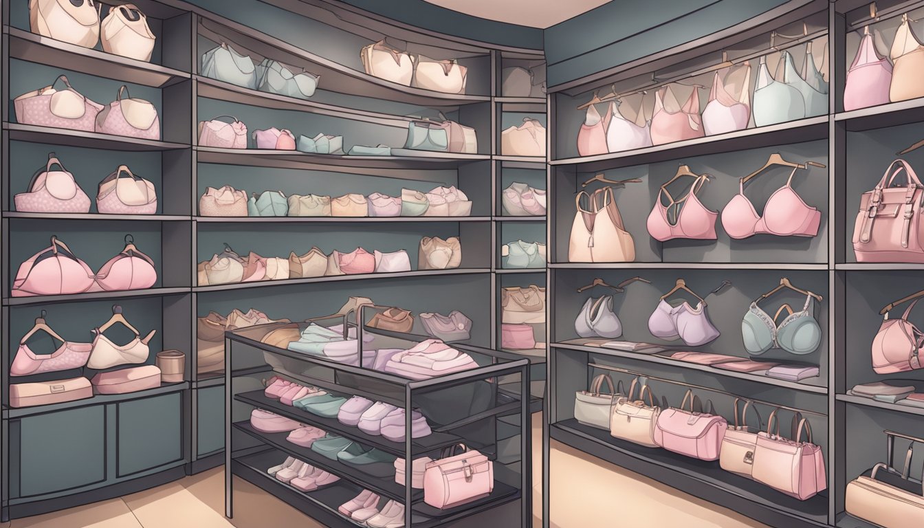 A cozy lingerie boutique in Singapore displays a variety of mastectomy bras on neatly organized shelves, with soft lighting and a welcoming atmosphere