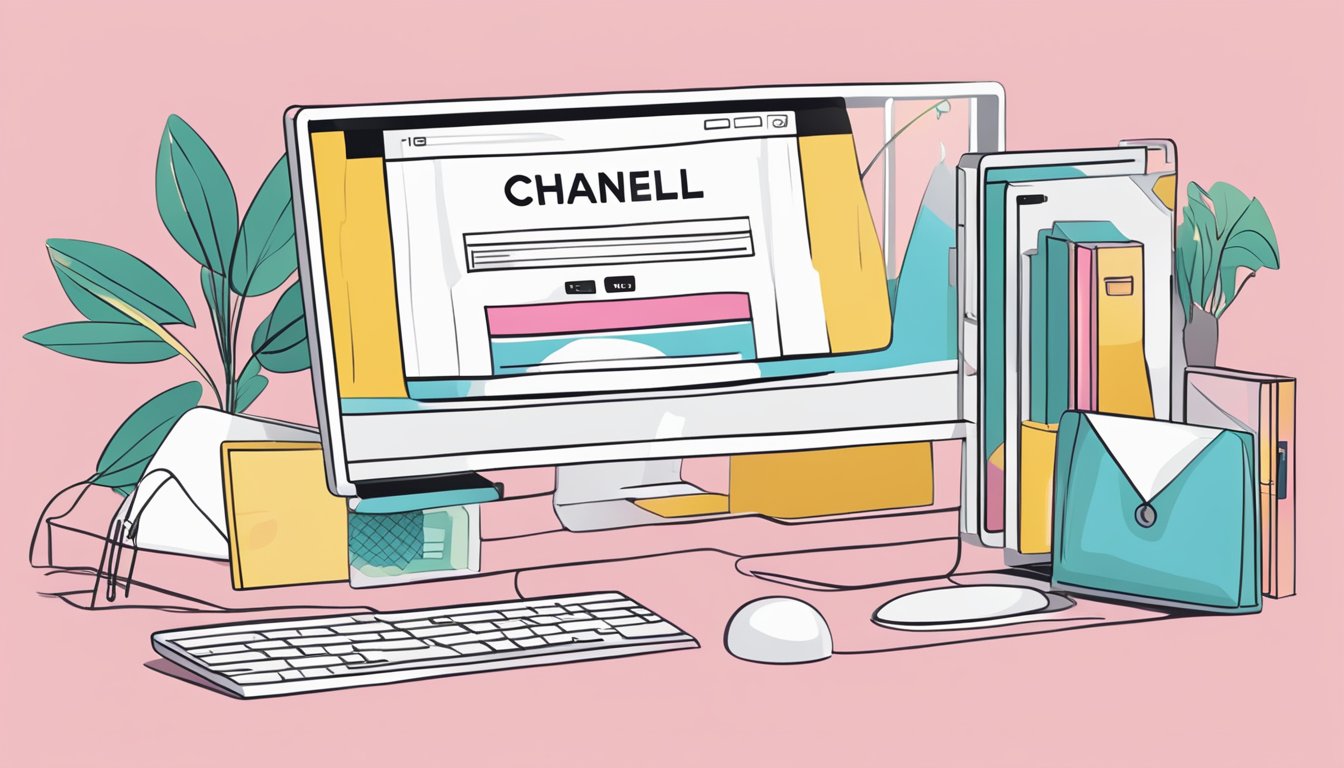 A computer screen with a browser open to the Chanel website, showing the option to purchase items online