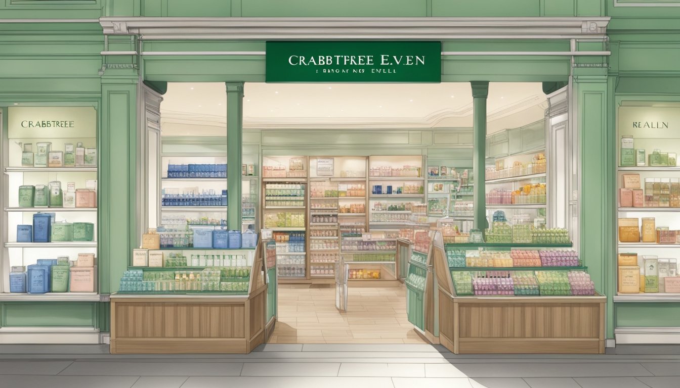 A store display of Crabtree and Evelyn products in a Singaporean retail setting