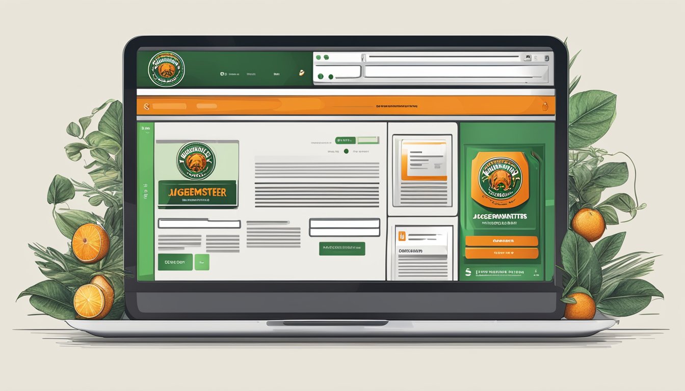 A computer screen displaying a website with the Jägermeister logo, a shopping cart icon, and payment options