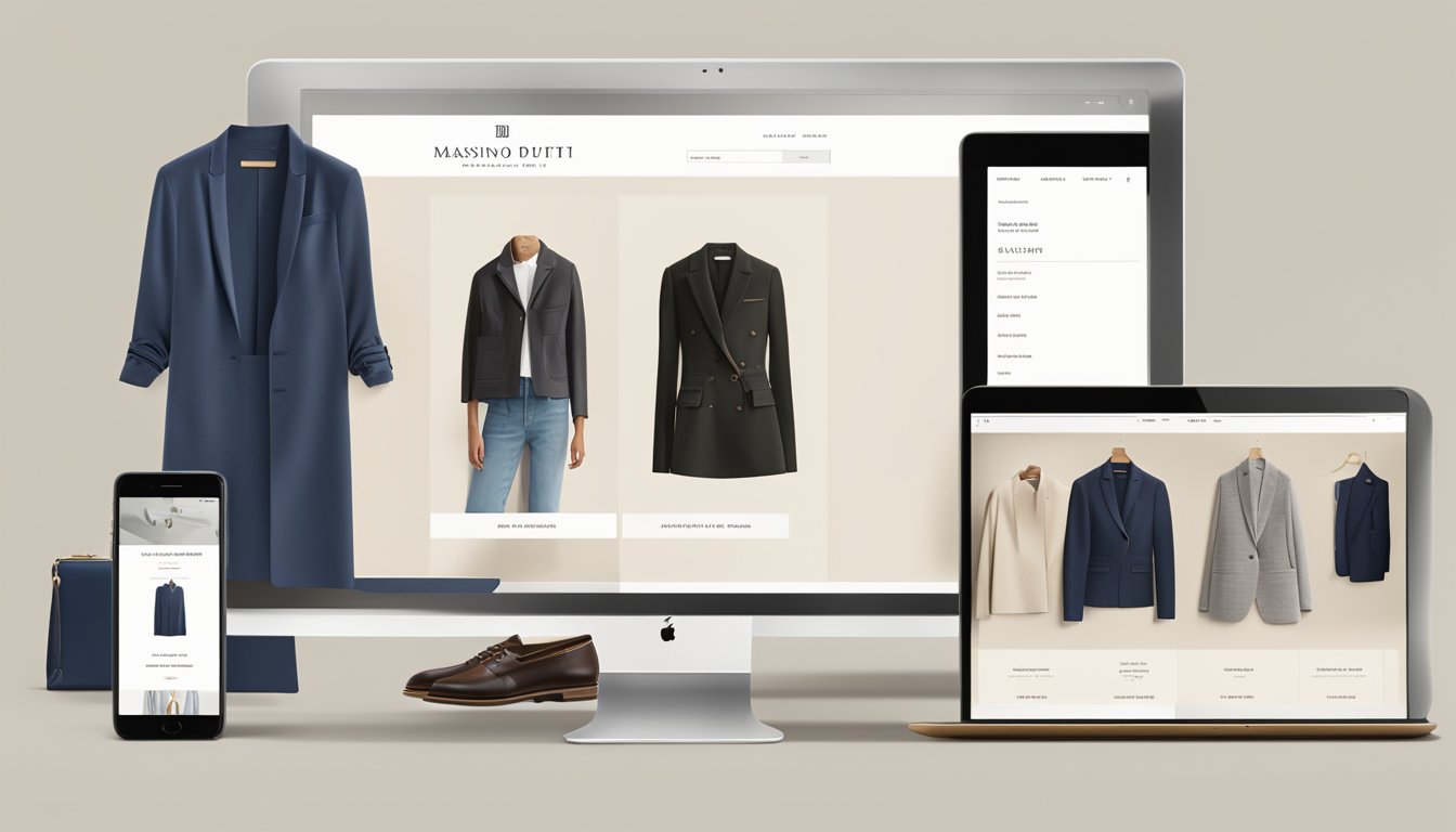 A computer screen displays the Massimo Dutti website with a variety of clothing and accessories available for purchase