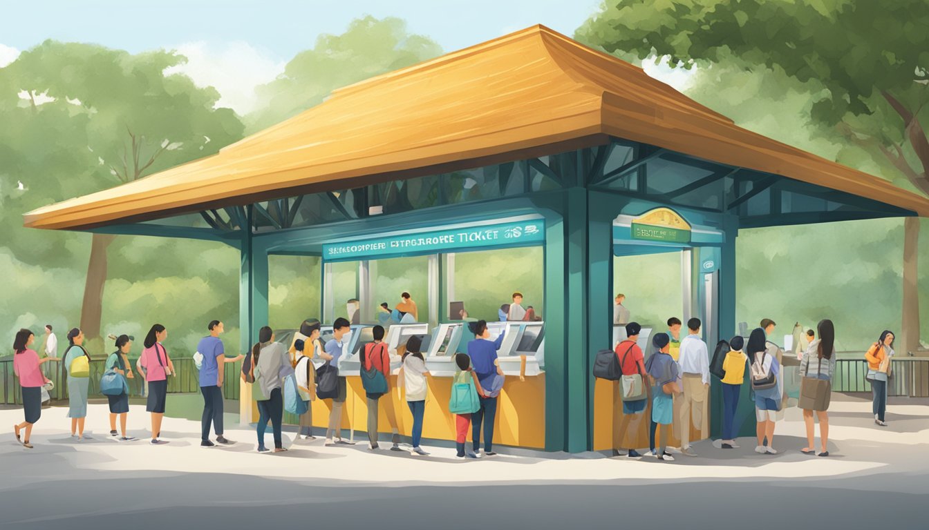 People purchasing discounted tickets at a ticket booth for Singapore Zoo