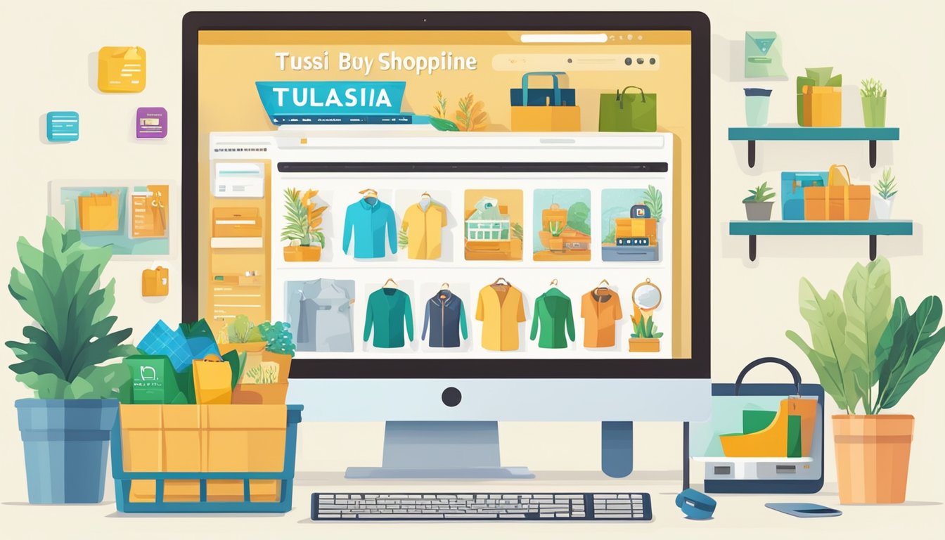A computer screen displaying an online shopping website with the words "tulasi kota buy online" prominently featured