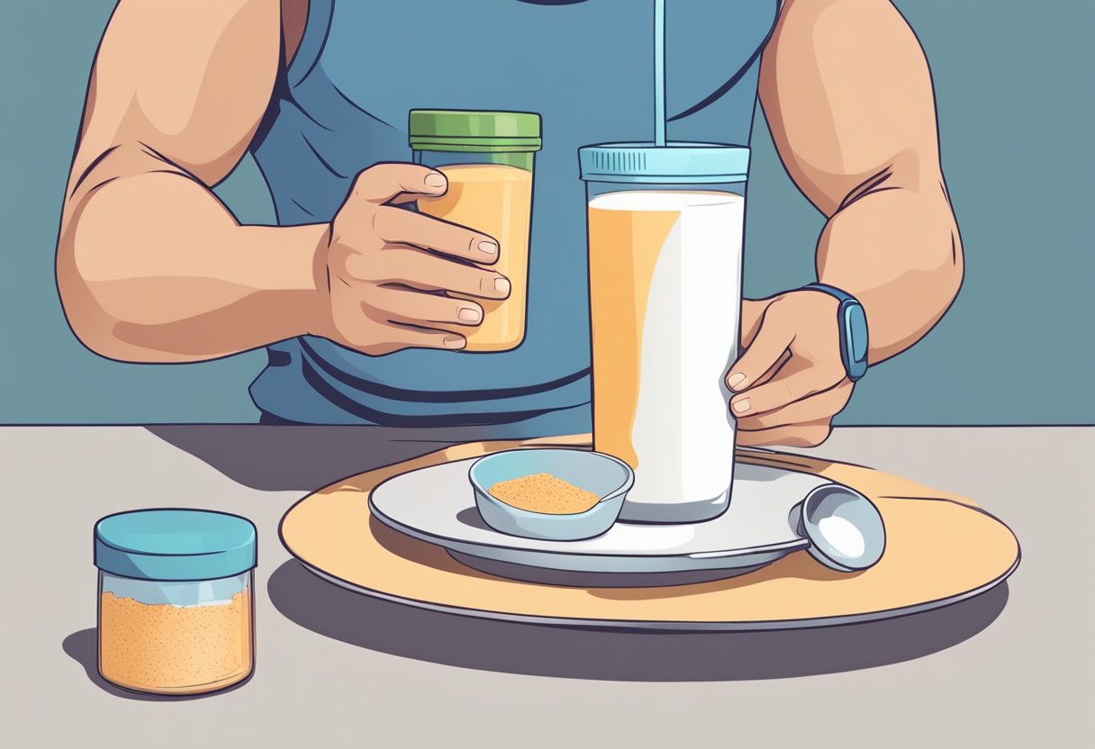 A person consuming protein powder once a day at an effective timing. No human subjects or body parts included