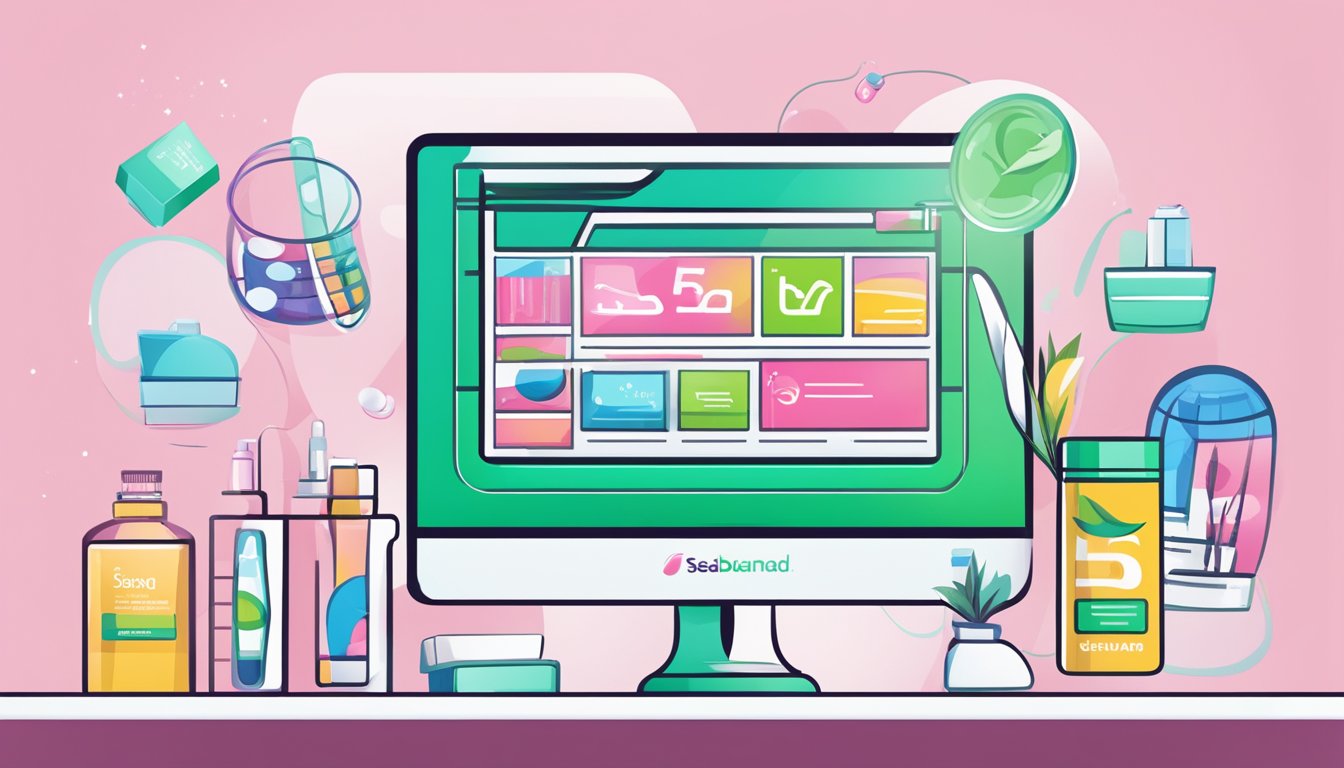 A computer screen displaying a website with the "Sebamed" logo and a variety of skincare products available for purchase
