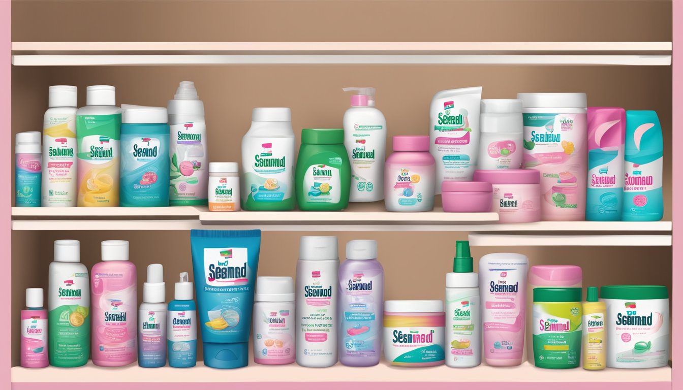 A shelf filled with Sebamed products, displaying the brand's logo and tagline "Why Choose Sebamed?" with an option to buy online