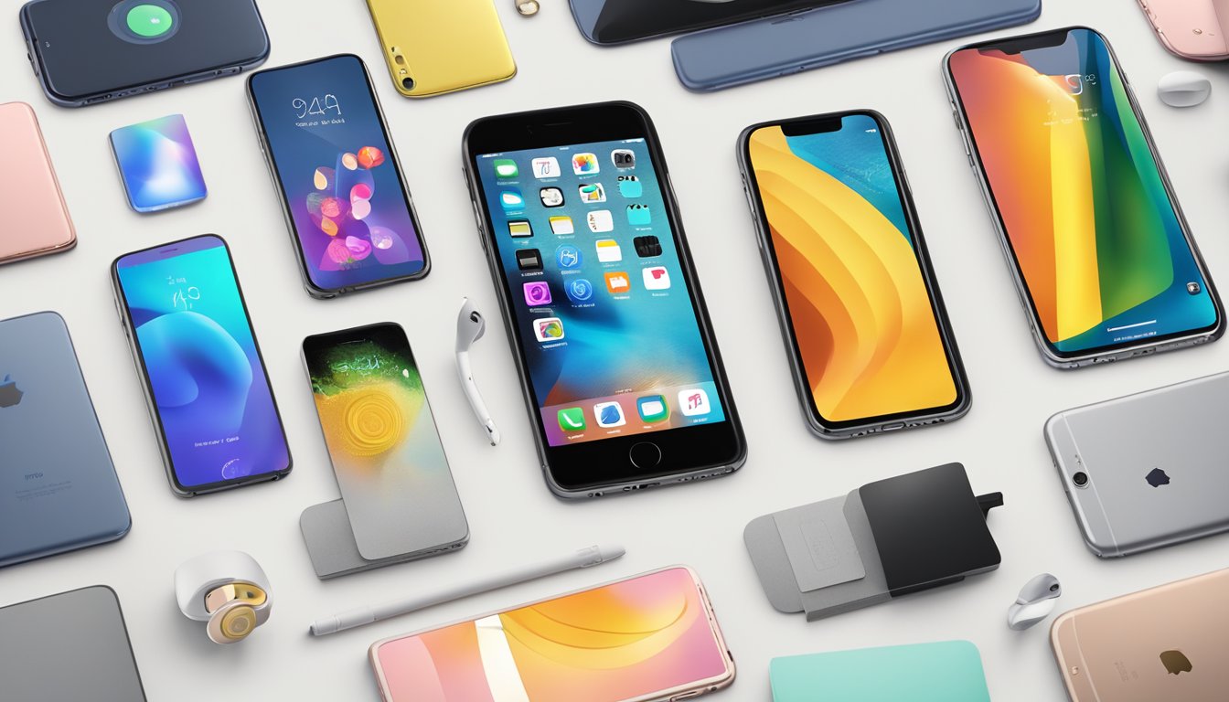 A display of the iPhone 6S at Best Buy, with the phone prominently featured and surrounded by various accessories and promotional materials
