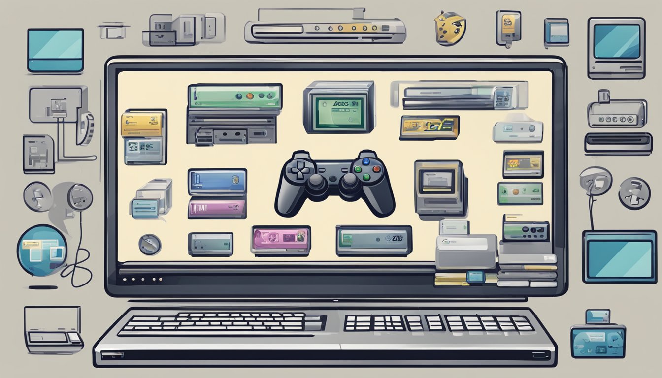 A computer screen displaying a PS3 console with an "Add to Cart" button, surrounded by various game titles and a secure payment icon