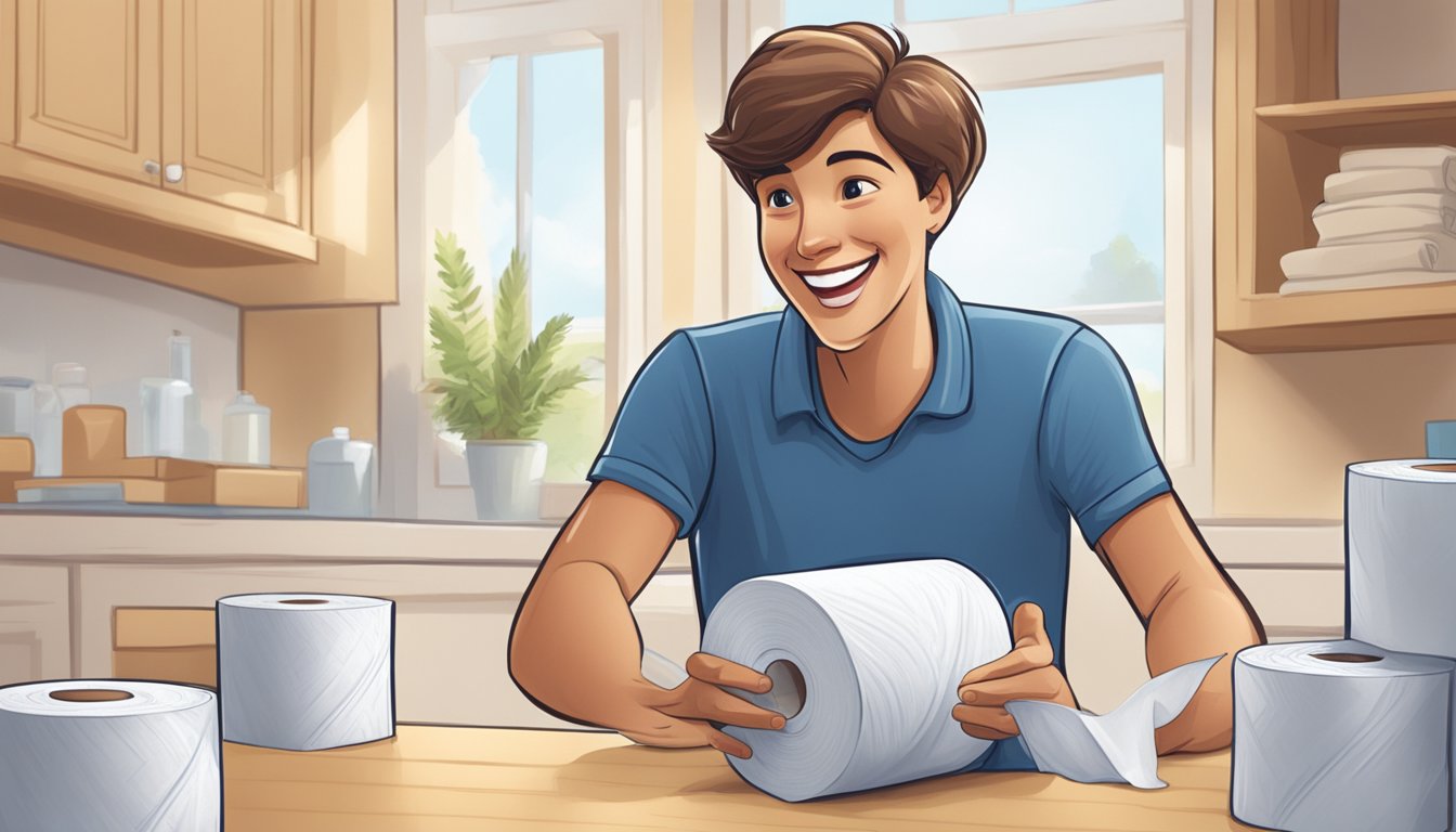 A person opens a package of Charmin toilet paper and smiles
