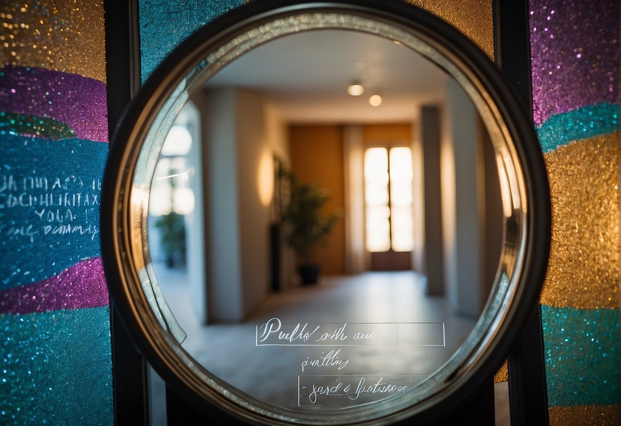 A mirror reflecting positive affirmations written in colorful calligraphy
