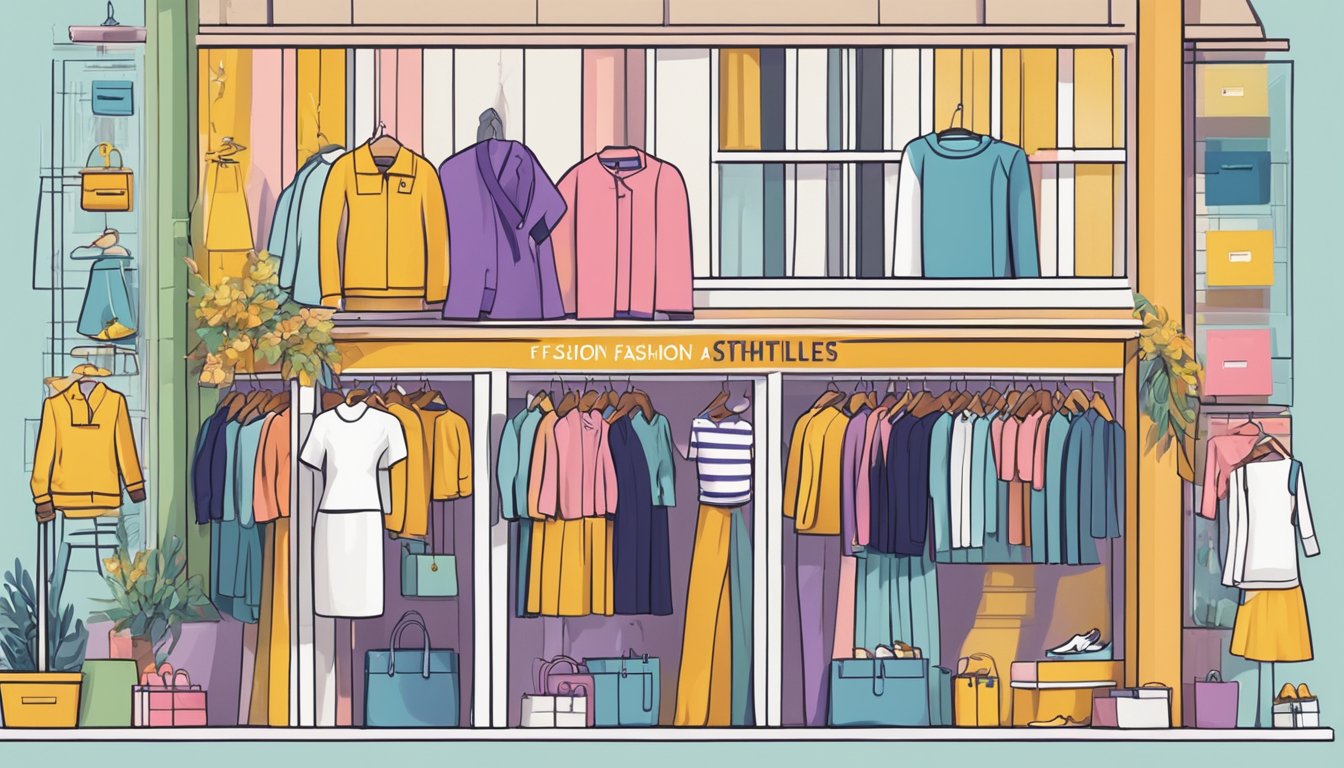 A colorful array of clothing items displayed on virtual storefronts, with price tags and discount banners, showcasing the top online retailers for budget-friendly fashion