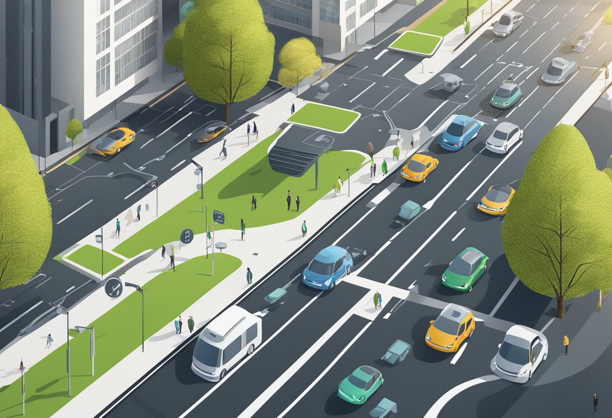 Autonomous vehicles navigate city streets, reducing traffic congestion and pollution. Urban landscapes adapt to prioritize pedestrian safety and green spaces