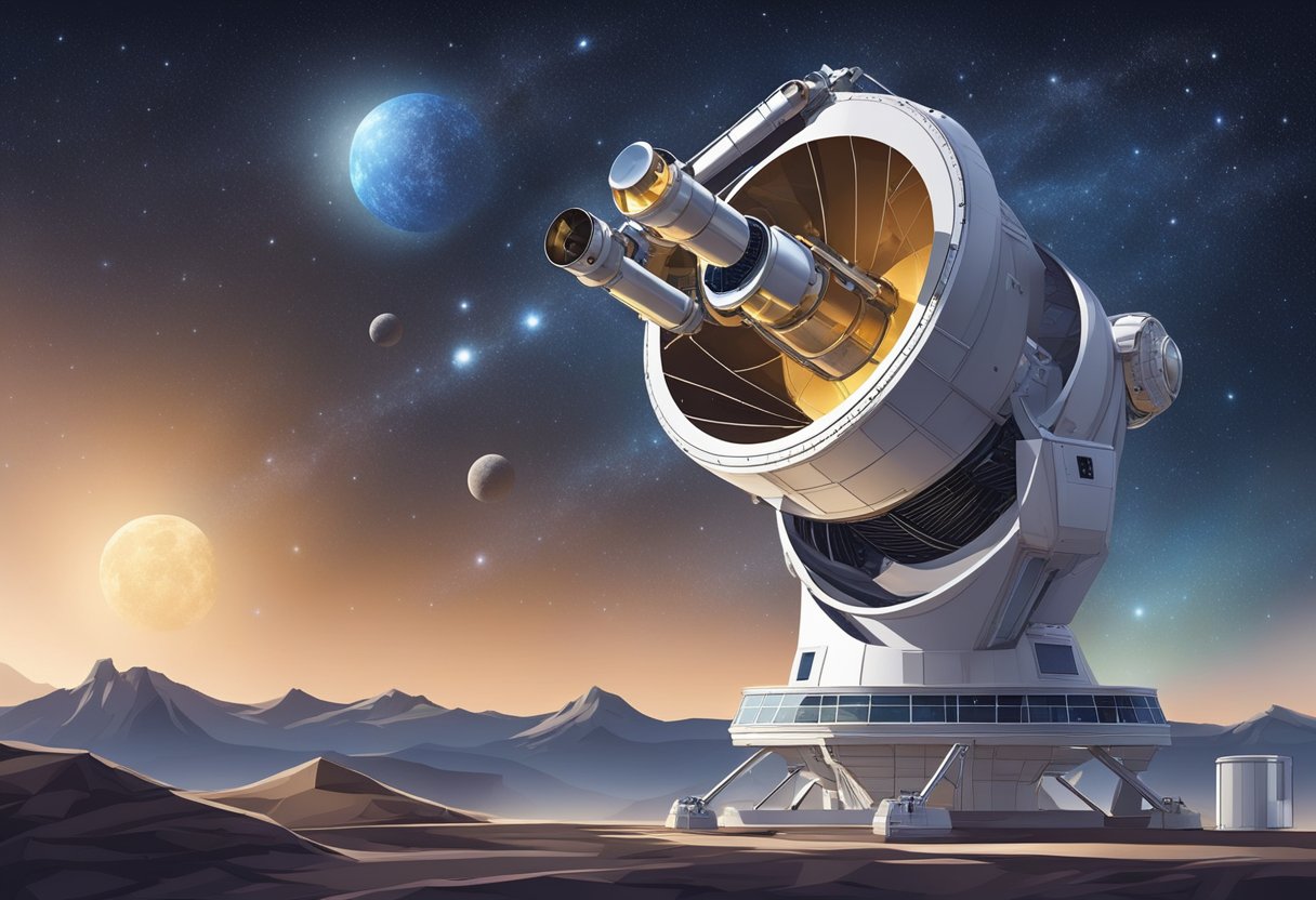 Cutting-edge telescopes and observatories scan the night sky, capturing deep space images with advanced technology