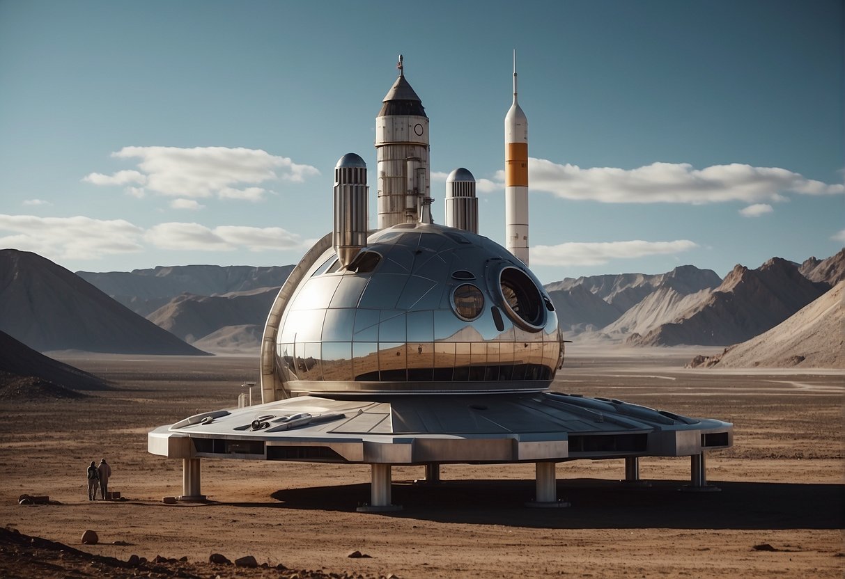 The historic launch site sits amidst a futuristic landscape, with sleek spacecraft ready for upcoming moon travel
