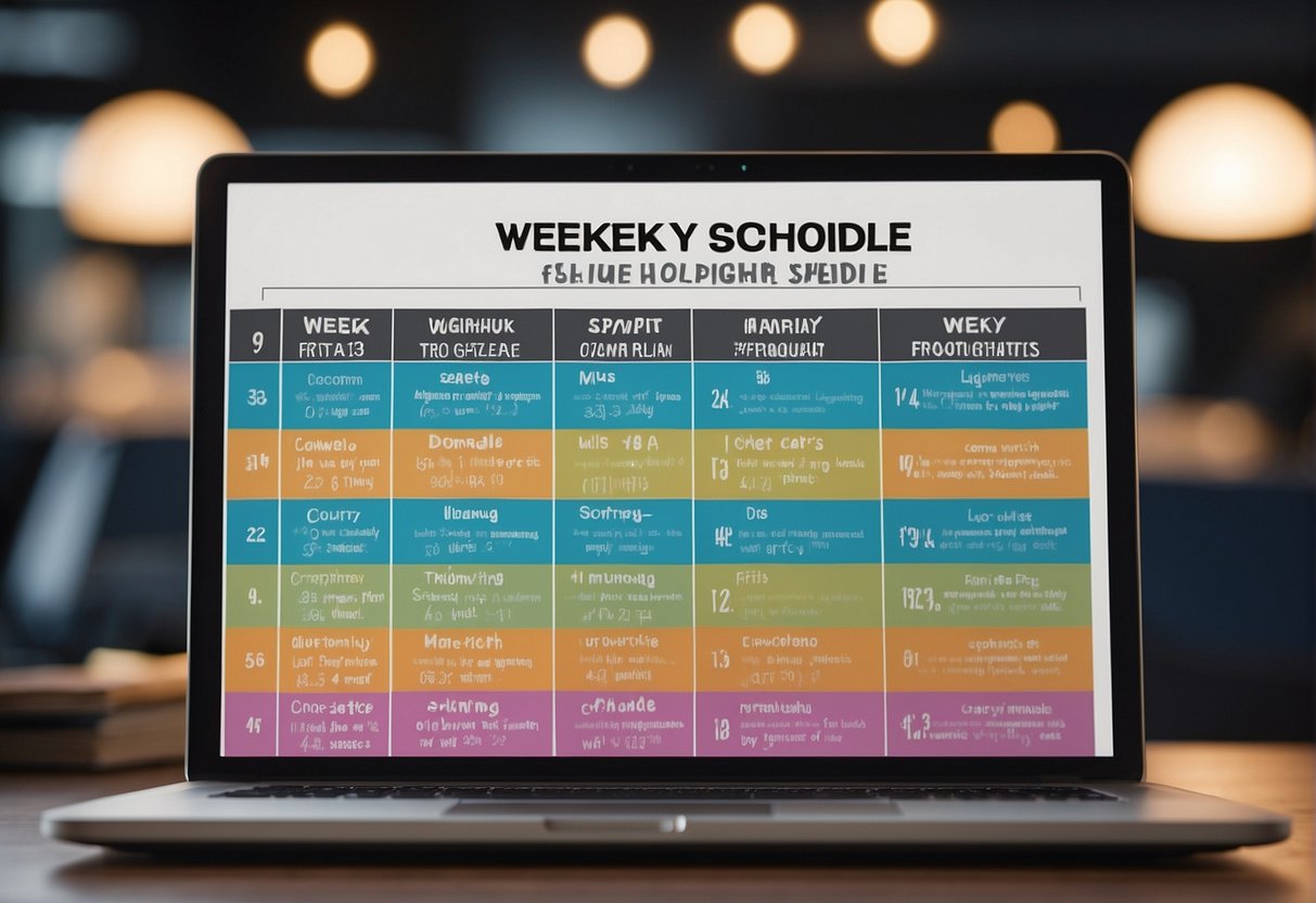 A weekly training schedule spread out over 16 weeks, with each day's activities and exercises clearly outlined and organized