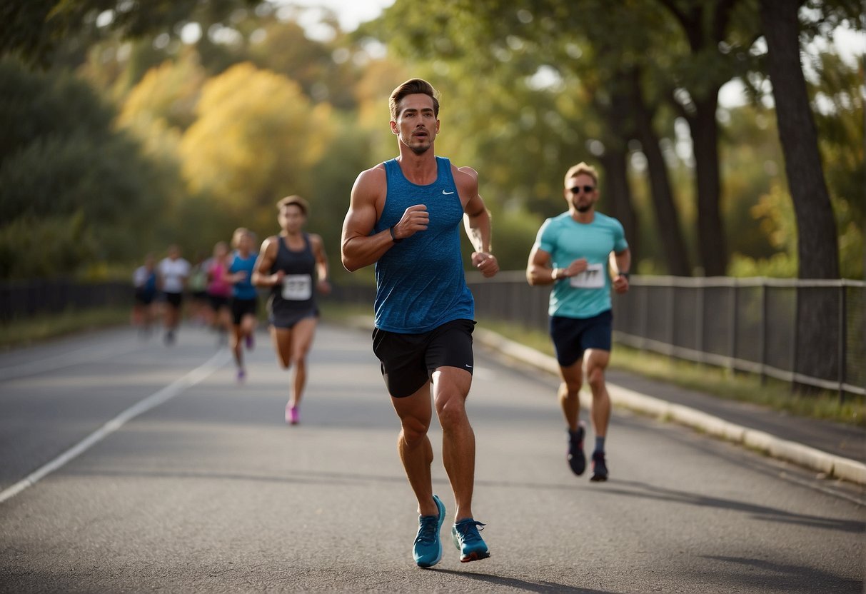 A person follows a training schedule, alternating between running and strength exercises, for 16 weeks leading up to a half marathon