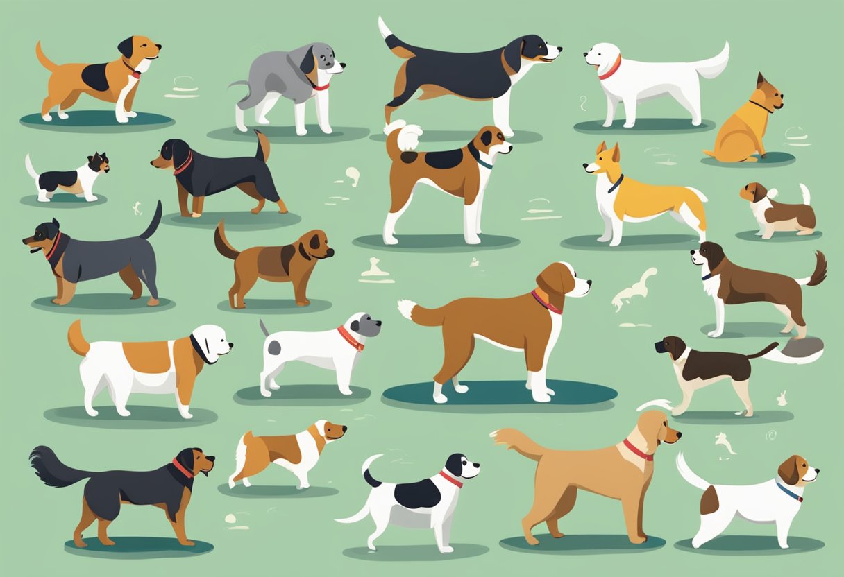 A group of various dog breeds engaging in different types of exercise, highlighting the importance of considering size and activity levels when choosing the right breed for your lifestyle