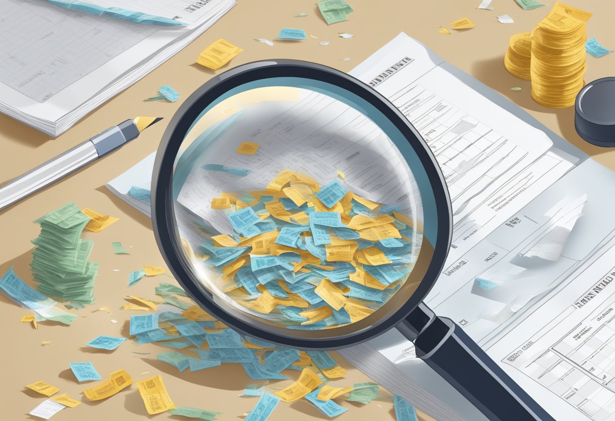 A university ranking list being shredded into pieces, while a magnifying glass reveals the fine print