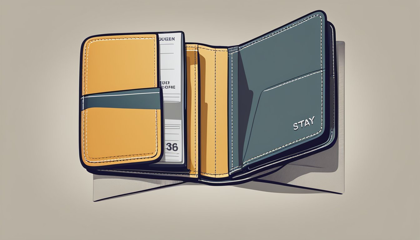 A sleek, modern men's wallet displayed on a clean, minimalist background with the words "Stay Updated & Secure" in bold, professional typography