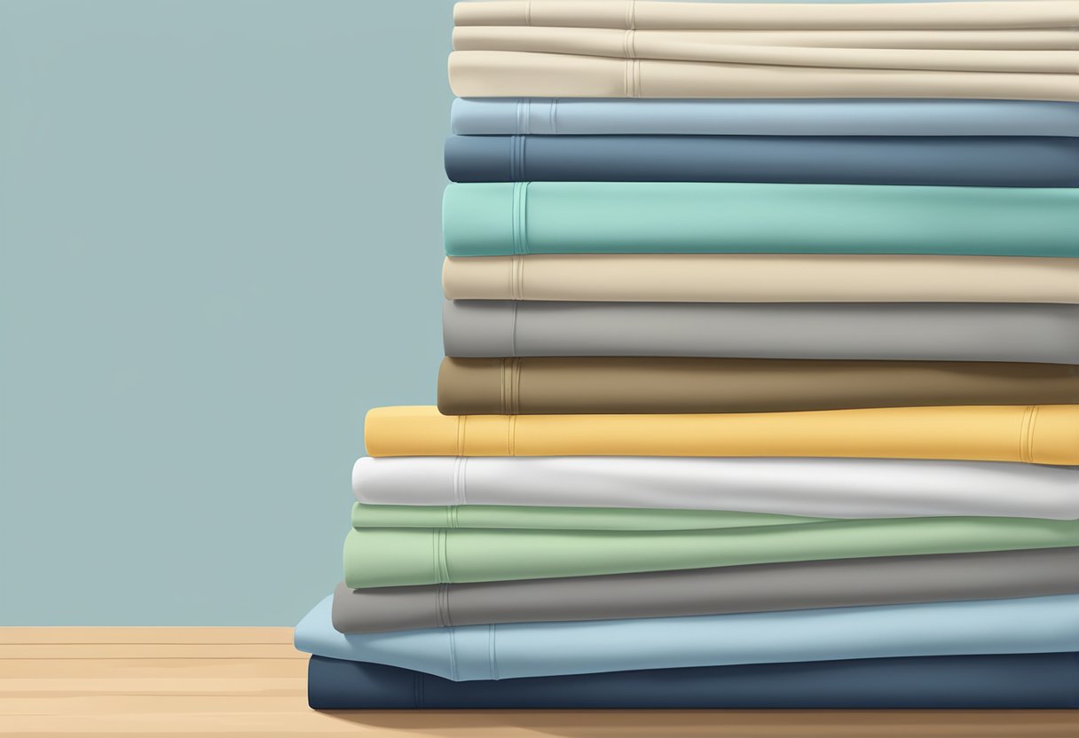 a stack of 180-thread count bed sheets with positive customer reviews and recommendations