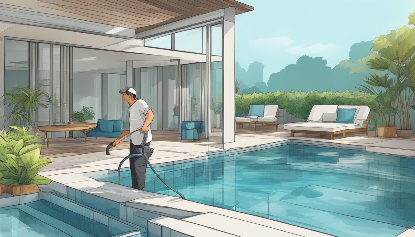 A technician installs and maintains a swimming pool in Singapore