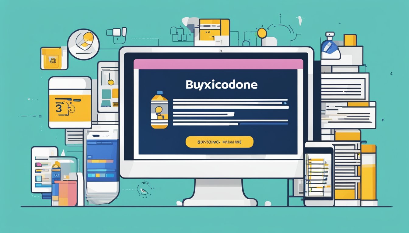 A computer screen displaying a website with the words "buy roxicodone 30mg online" highlighted in bold