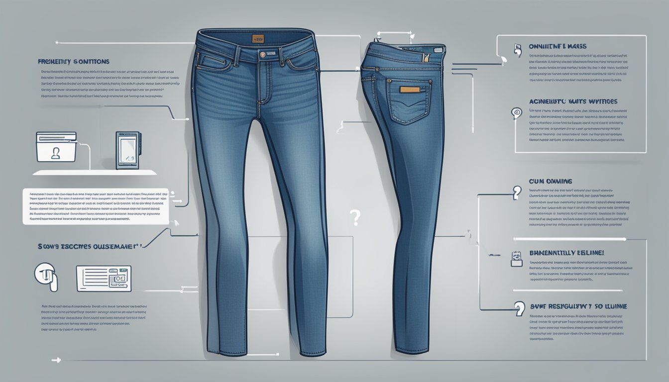 A computer screen displaying "Frequently Asked Questions" about buying Levi's jeans online