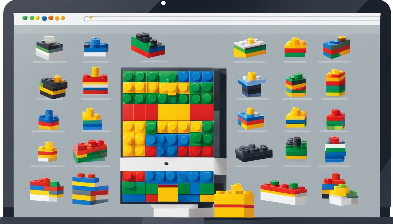 Colorful lego sets displayed on a computer screen. Add to cart button highlighted