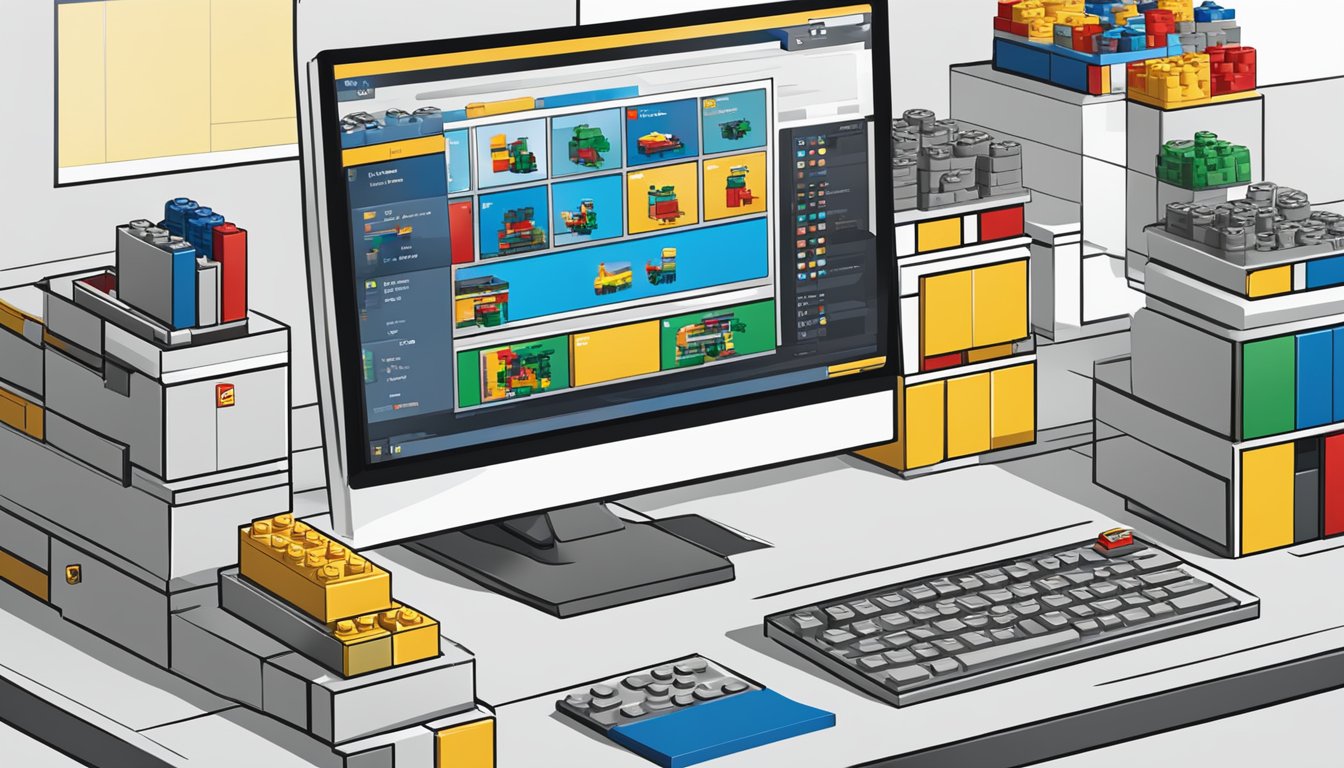 A computer screen displaying a variety of Lego sets, with a smooth checkout process and a "buy now" button