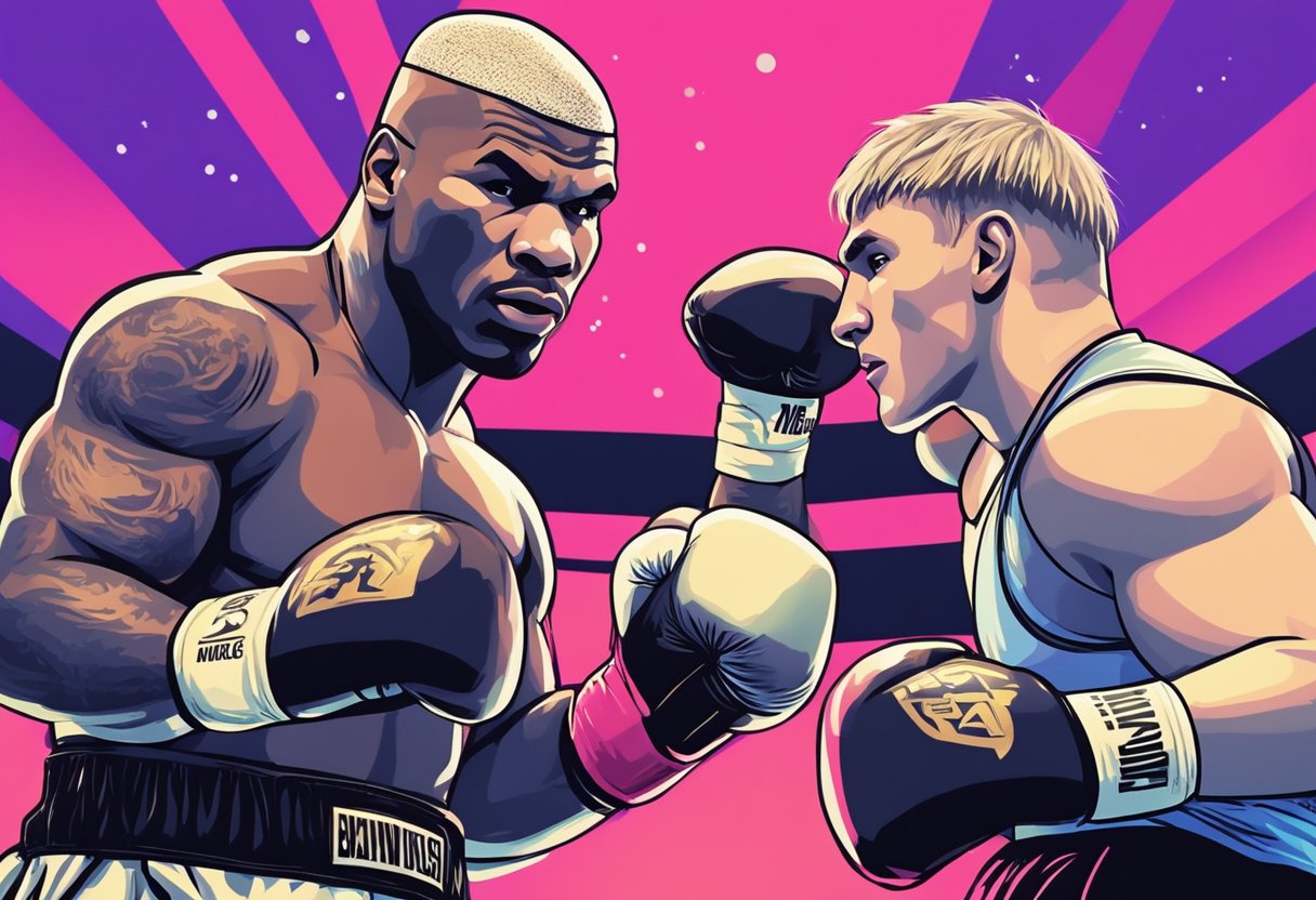 Mike Tyson and Jake Paul engage in a pay-per-view boxing match, streamed live on YouTube. Fans eagerly tune in to watch the online content unfold