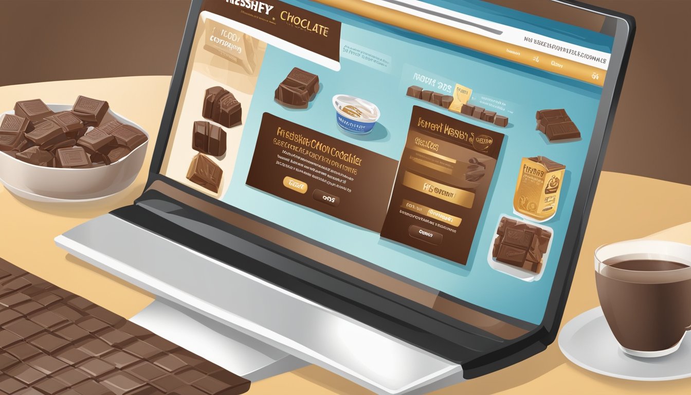 A computer screen displaying a website with the option to "buy Hershey chocolate online."