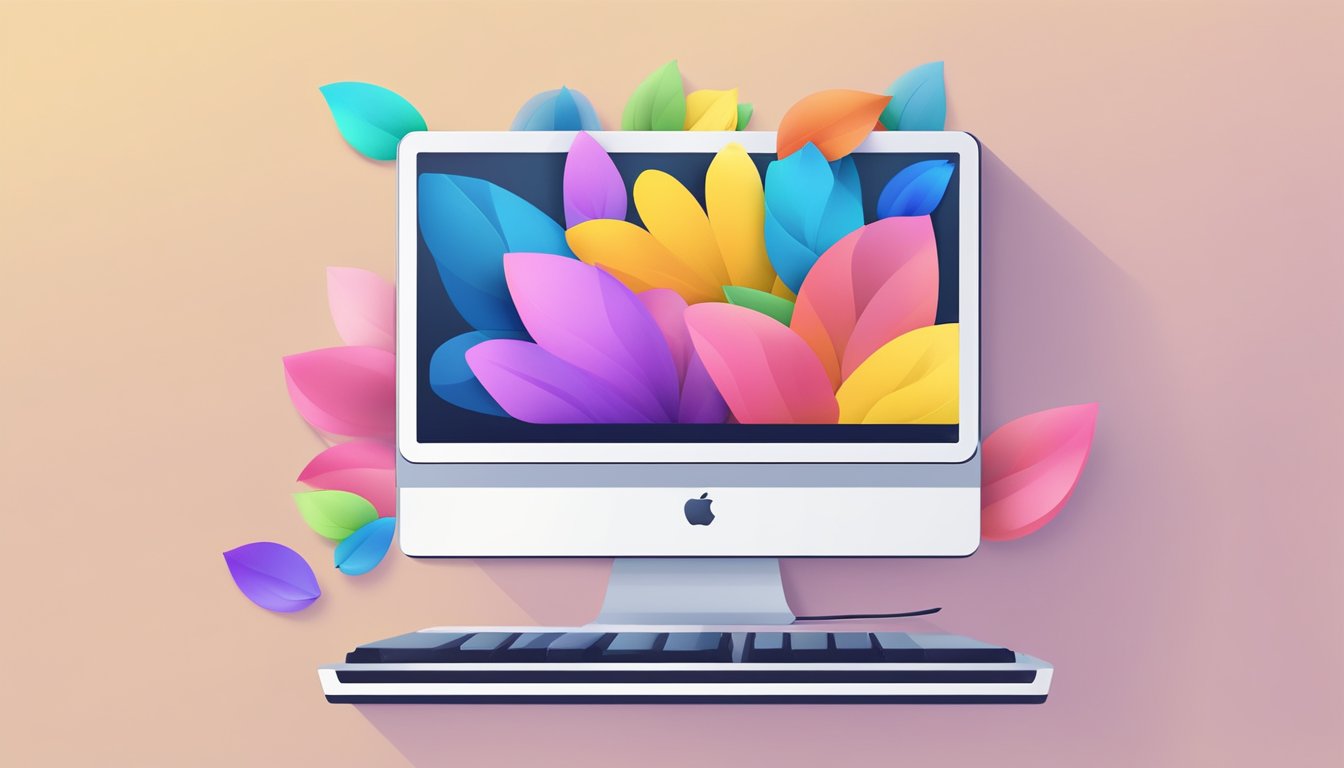 Colorful petals displayed on a computer screen with a "buy now" button