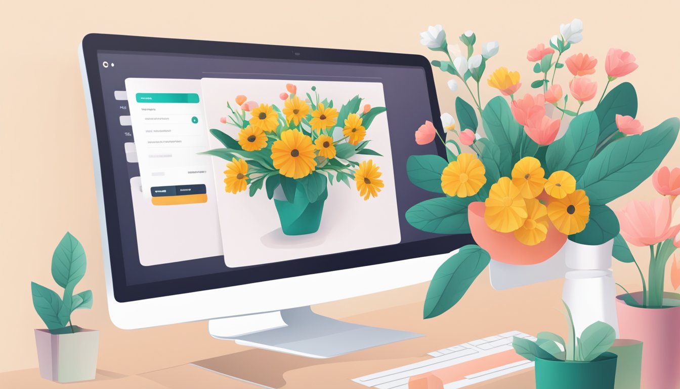 A computer screen displaying a simple and intuitive online flower purchase process with a seamless checkout experience