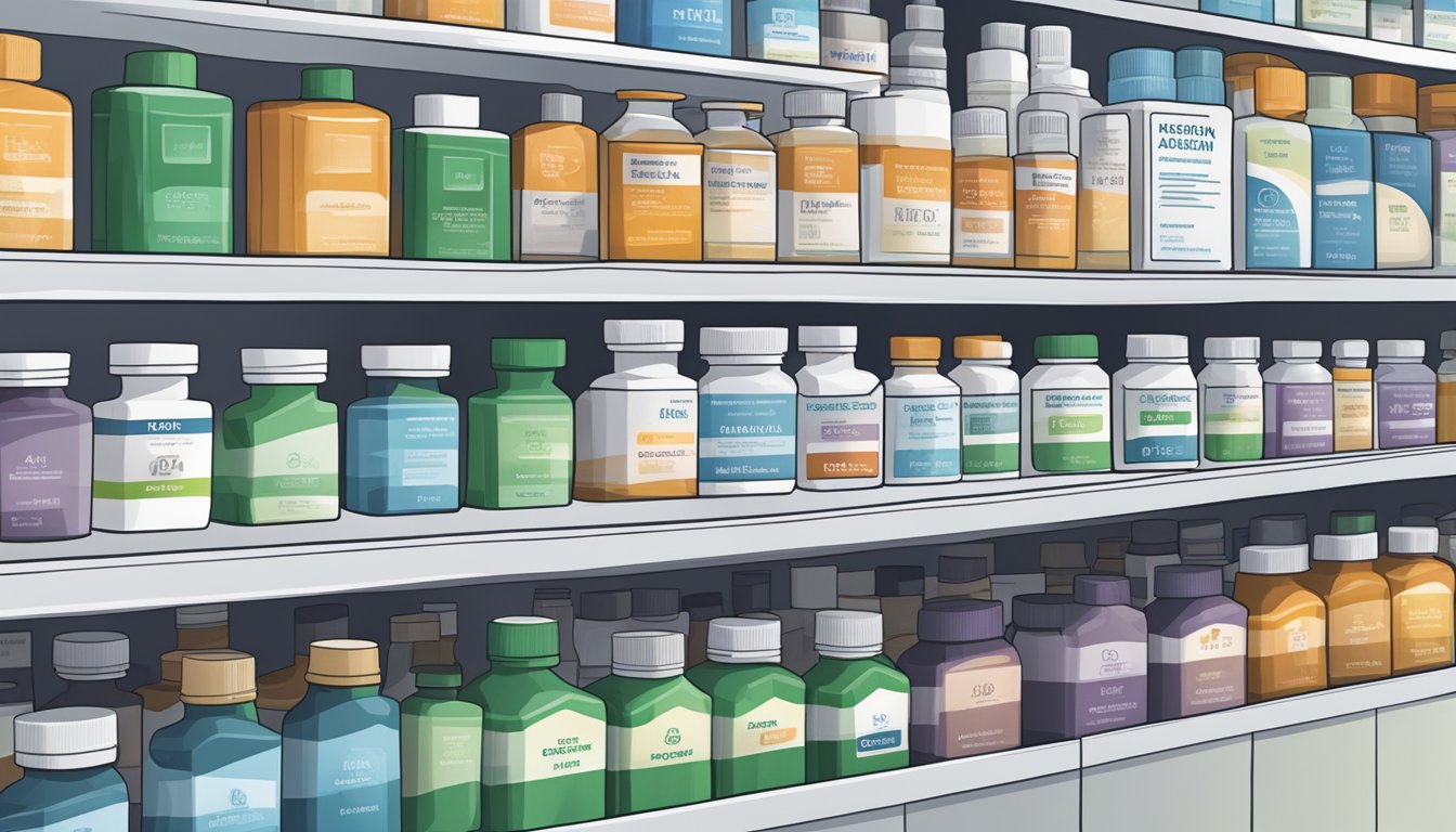 A bottle of meloxicam sits on a pharmacy shelf, surrounded by other medications. The label clearly displays the name and dosage of the medication