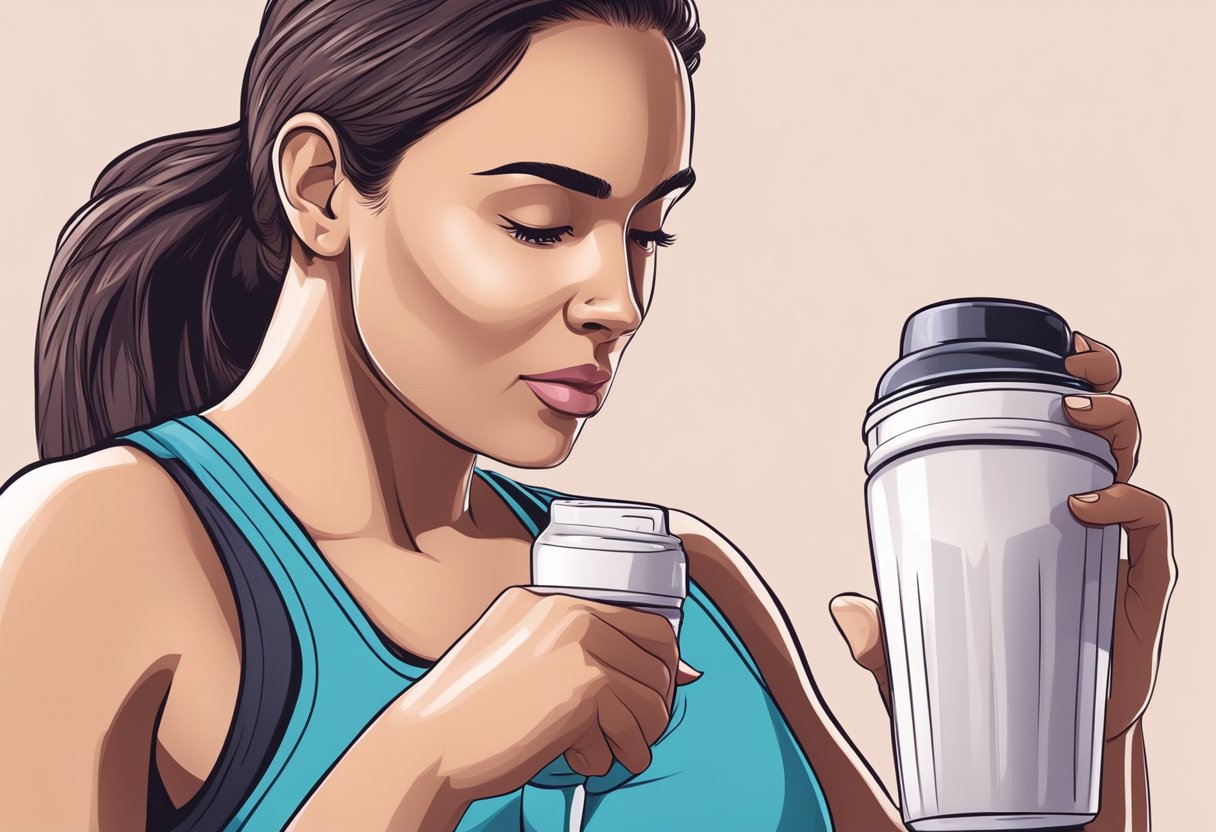 A woman with a protein shake after exercise, wondering about its benefits