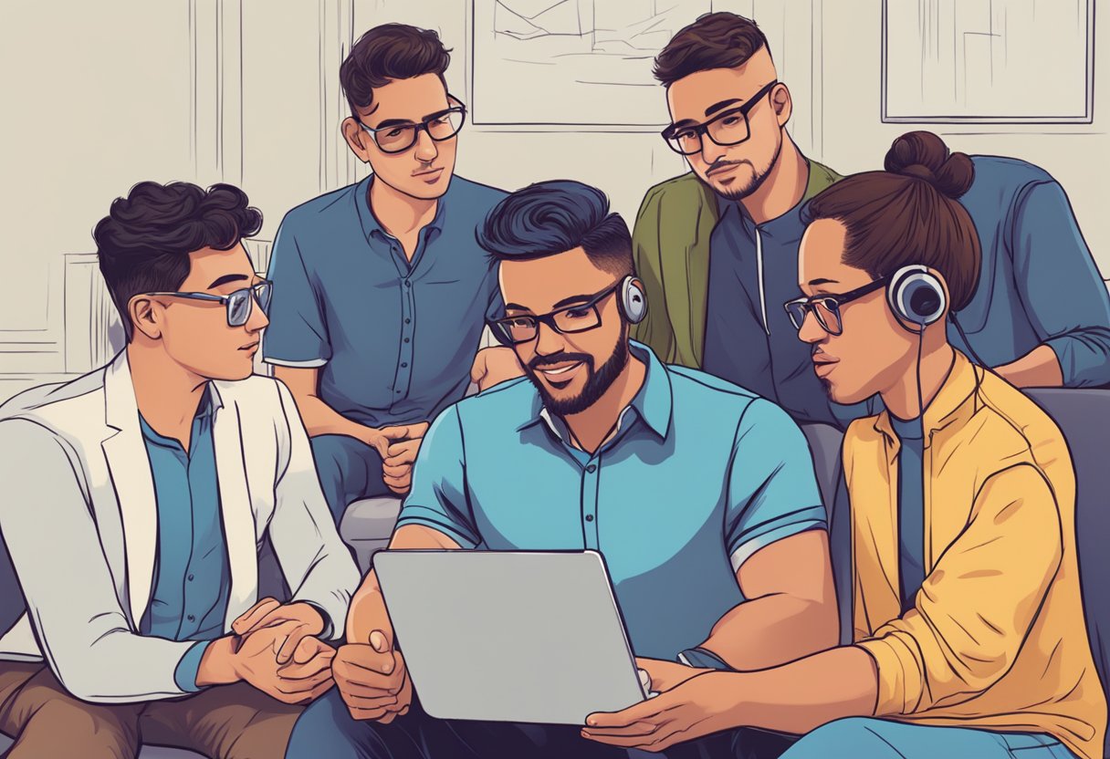 A clinical psychologist engages with tech bros in therapy session