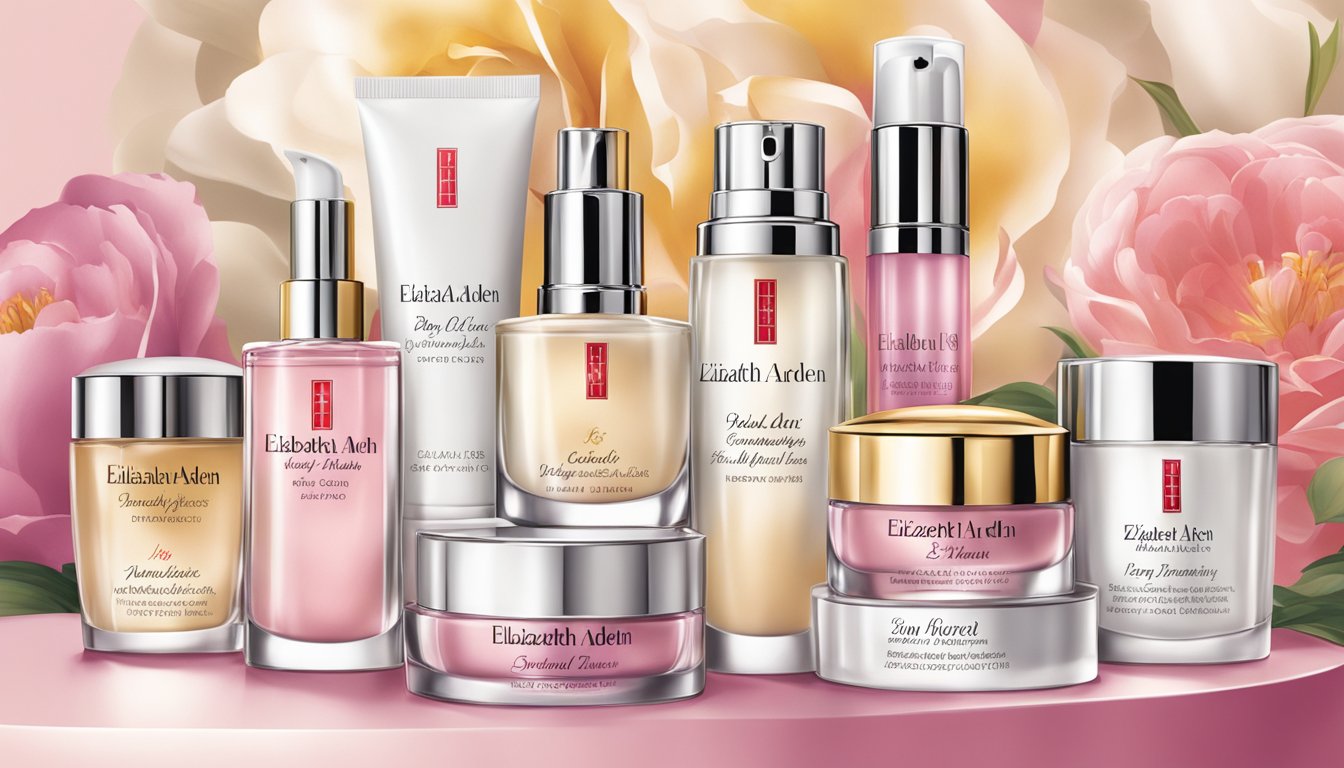 A display of Elizabeth Arden's beauty products, arranged in an elegant and inviting manner