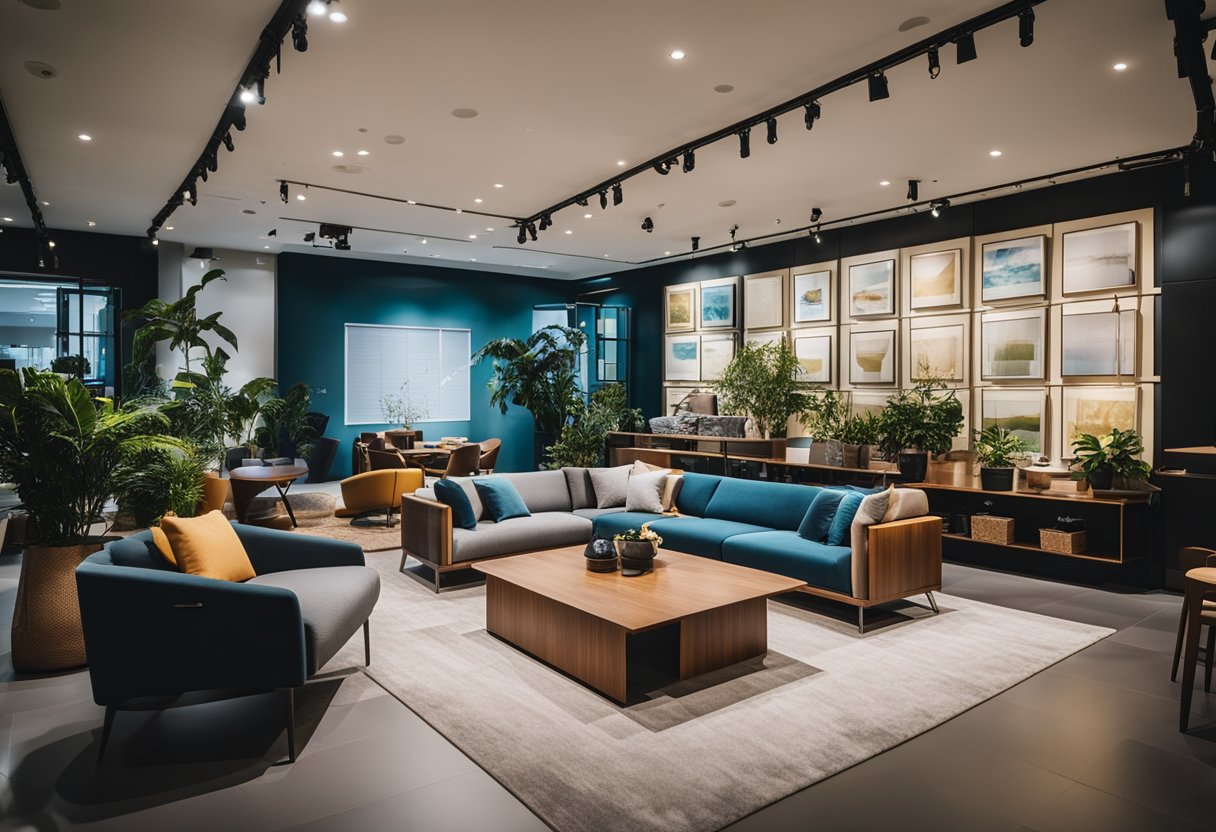A sprawling showroom with modern furniture displays, vibrant decor, and cozy seating arrangements in Singapore's Comfort Furniture landscape