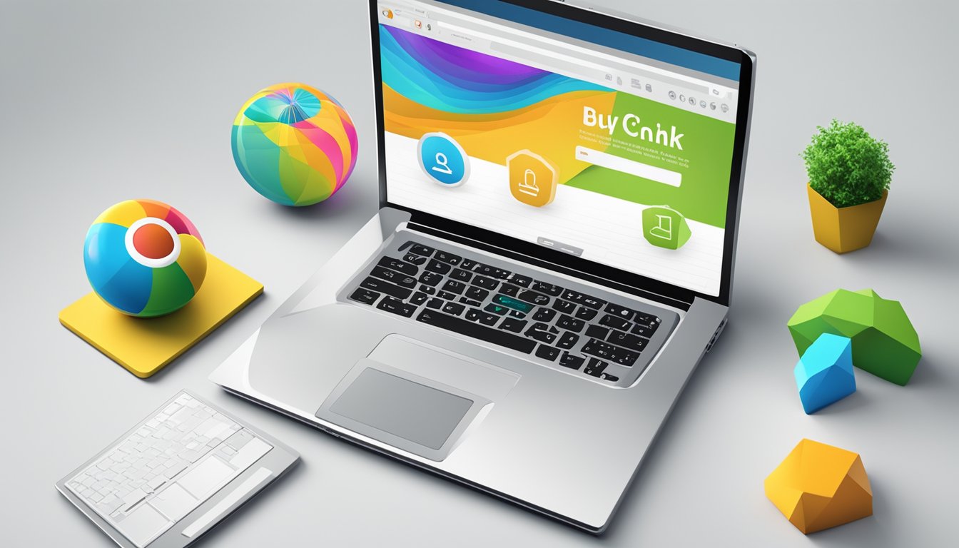 A laptop displaying a website with the option to "buy congkak online" with colorful and inviting graphics