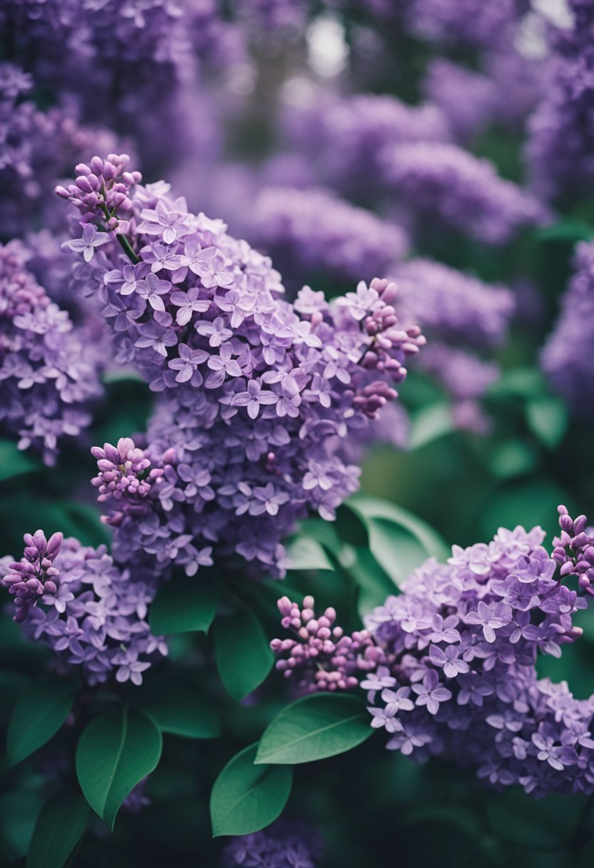 Lilac bushes stand bare, devoid of blooms