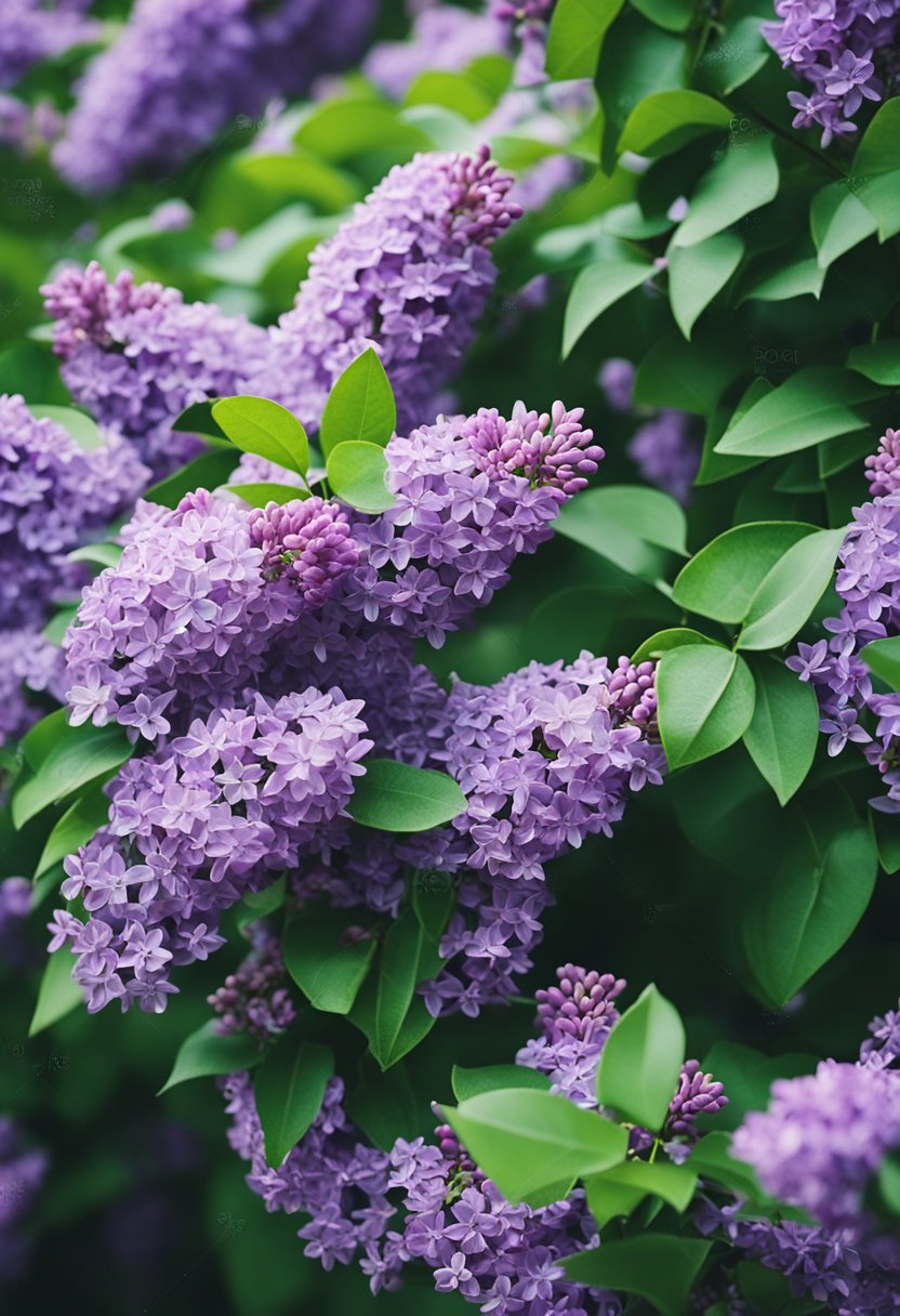 Lilac bushes with green leaves and no blooms