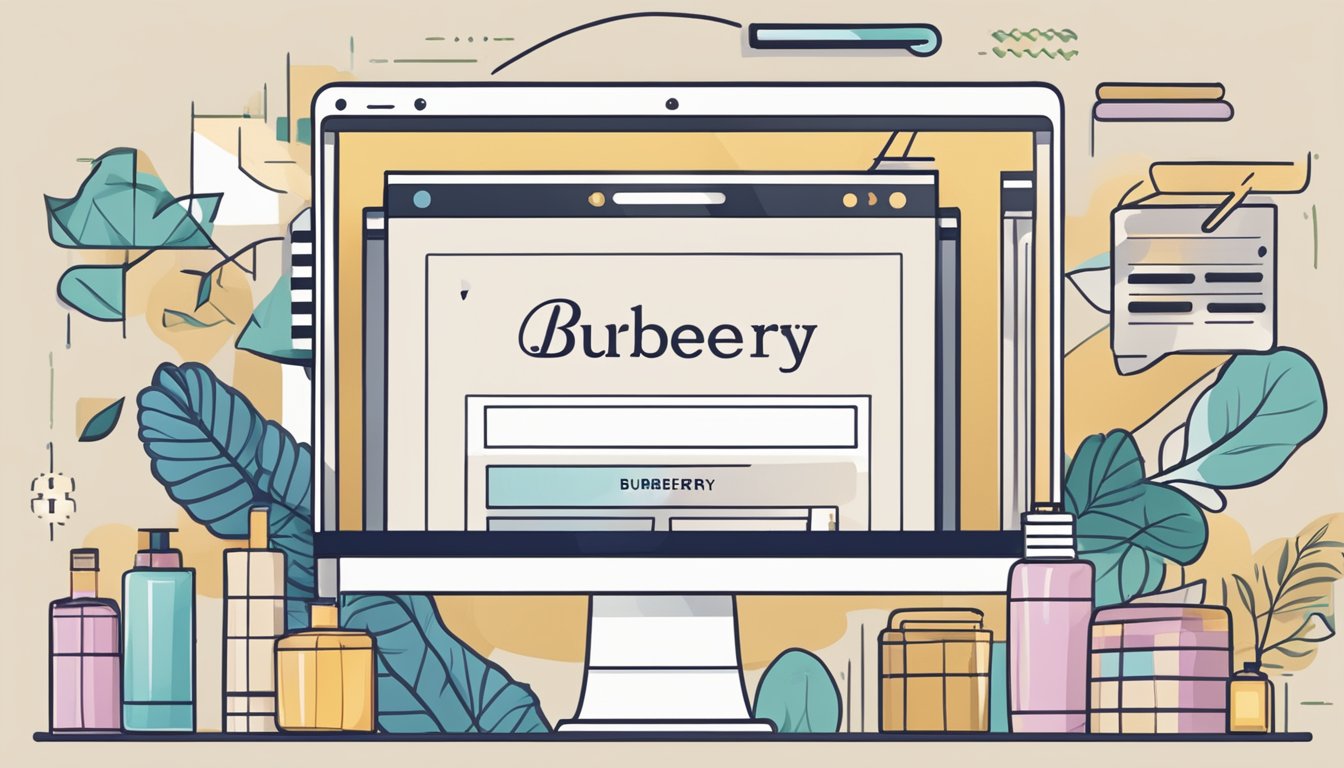 A computer screen displaying a webpage with "Frequently Asked Questions" about buying Burberry perfume online. A cursor hovers over the search bar