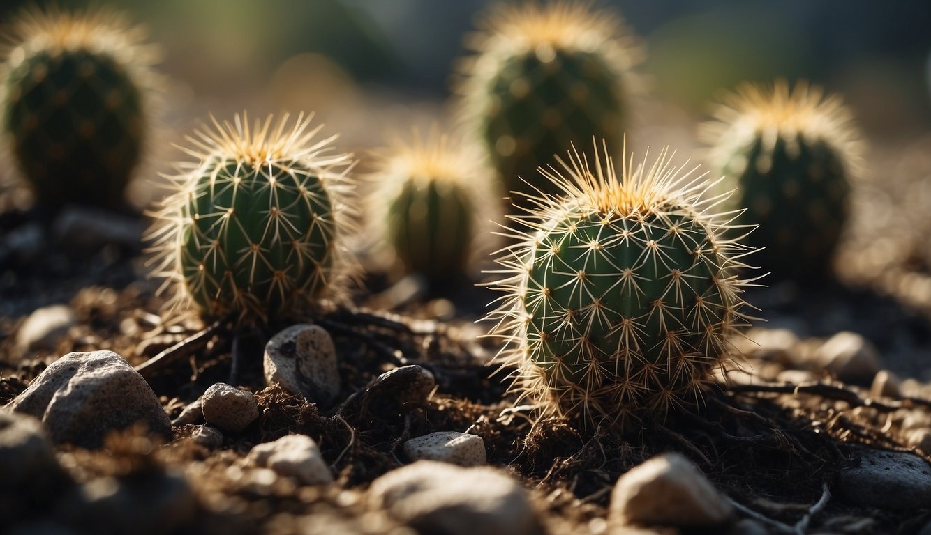 A cactus with rotting roots is treated and then shows signs of recovery