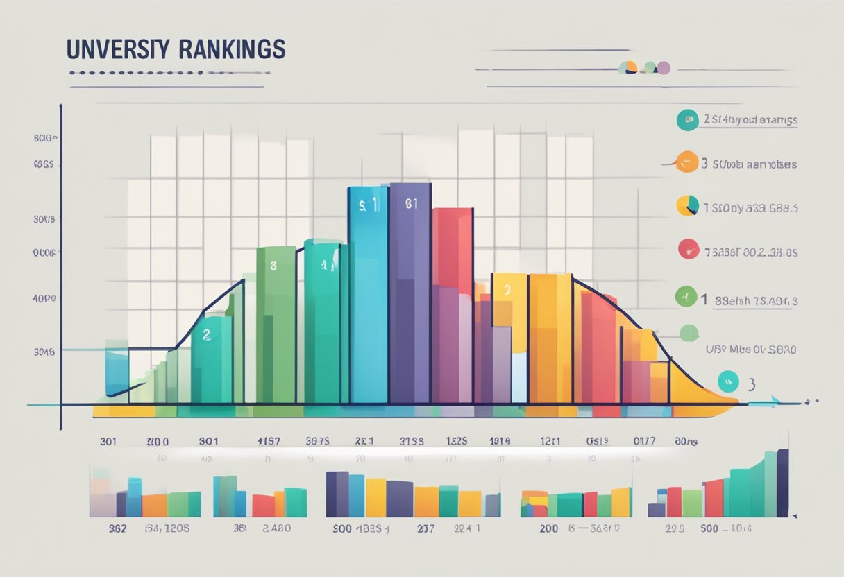 A graph showing fluctuating university rankings over time