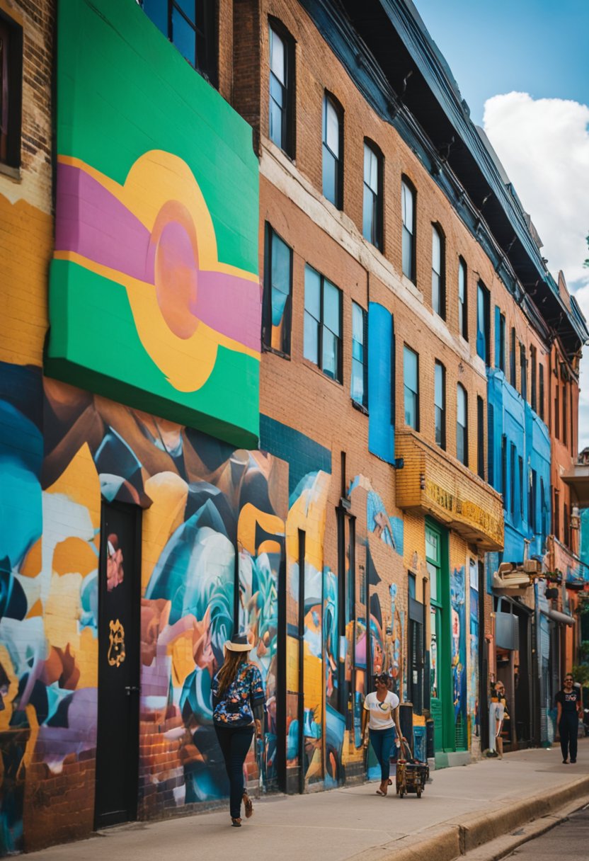 Vibrant street art adorns historic buildings, while colorful murals depict Waco's rich cultural heritage. A bustling art market showcases local talent, as visitors immerse themselves in the city's artistic charm