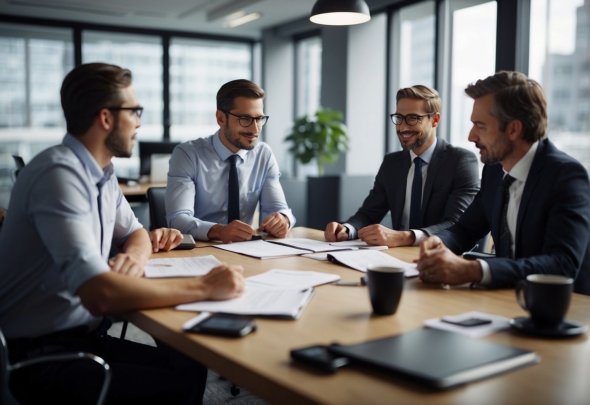 A group of workers discussing new regulations on temporary employment in a office setting