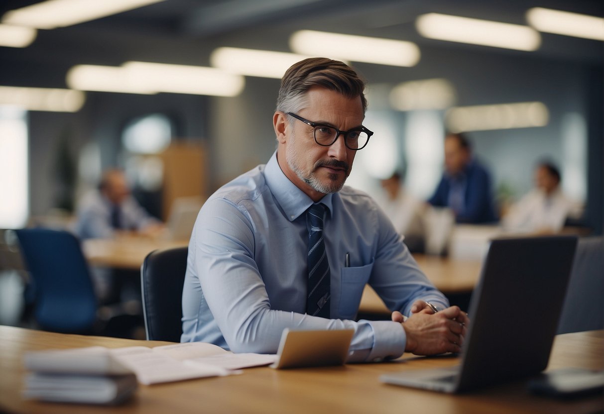 A figure providing guidance and supervision in a workplace setting, overseeing temporary employment under new regulations